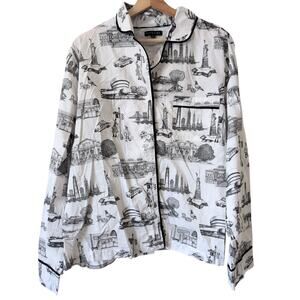Katie Kime 3X Pajama Top NYC Print Statue Liberty Taxi New York City Skyline‎